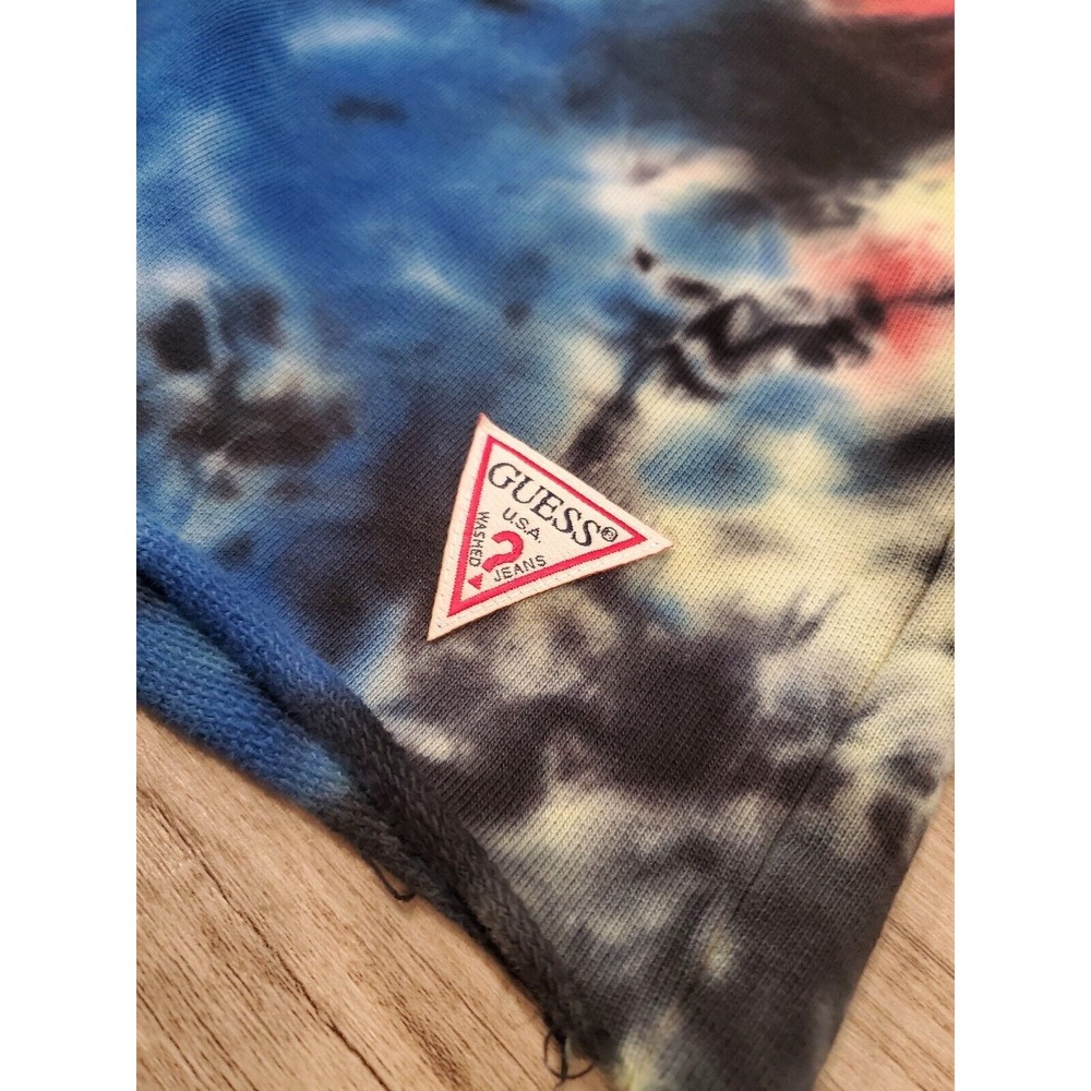 GUESS Tie Dye French Terry Cloth Sweat Shorts 7" Inseam Frayed Hem Sz L - Picture 4 of 16